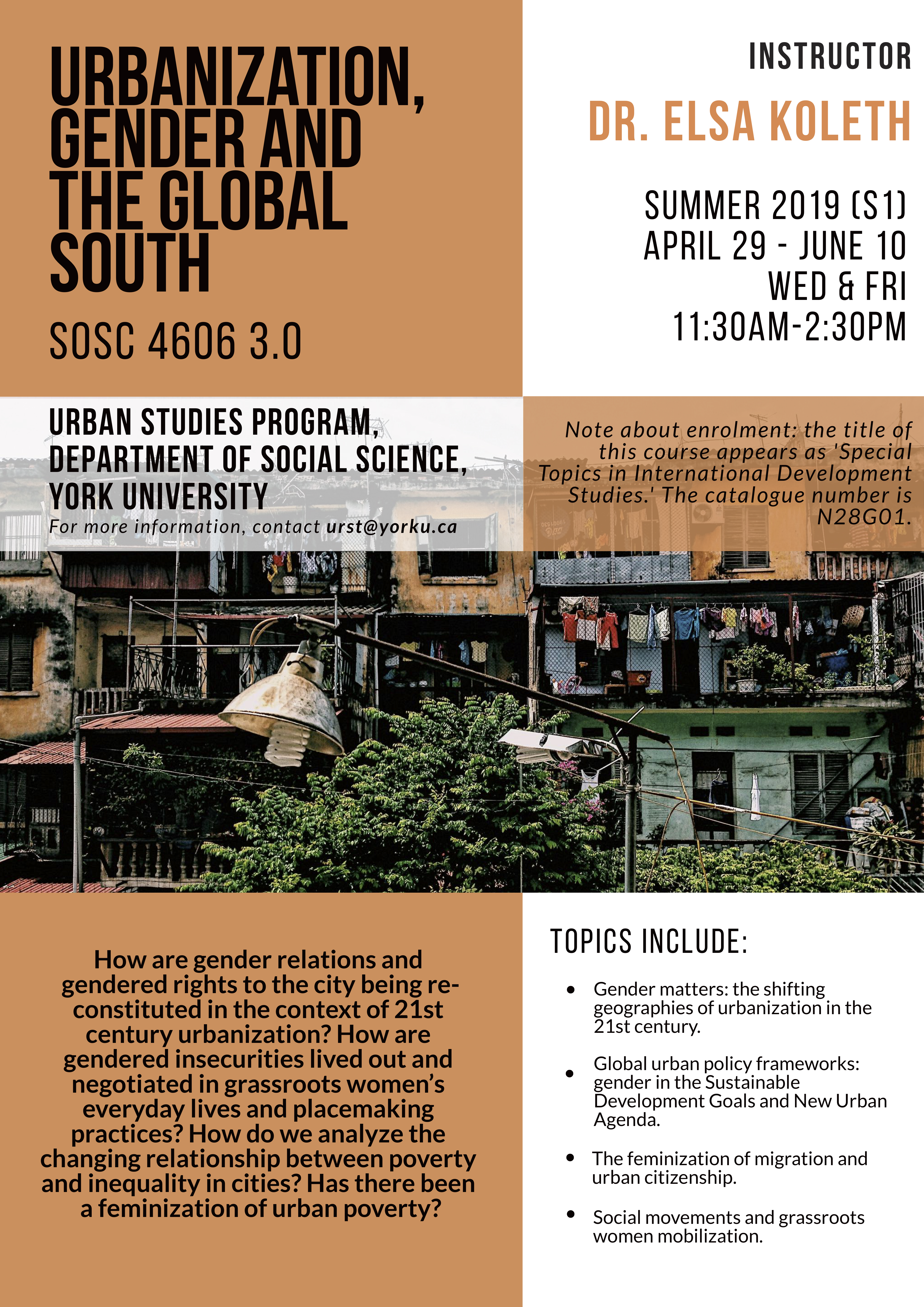 Summer Course on Urbanization, Gender, and the Global South by GenUrb’s Post-Doctoral Fellow, Dr. Elsa Koleth