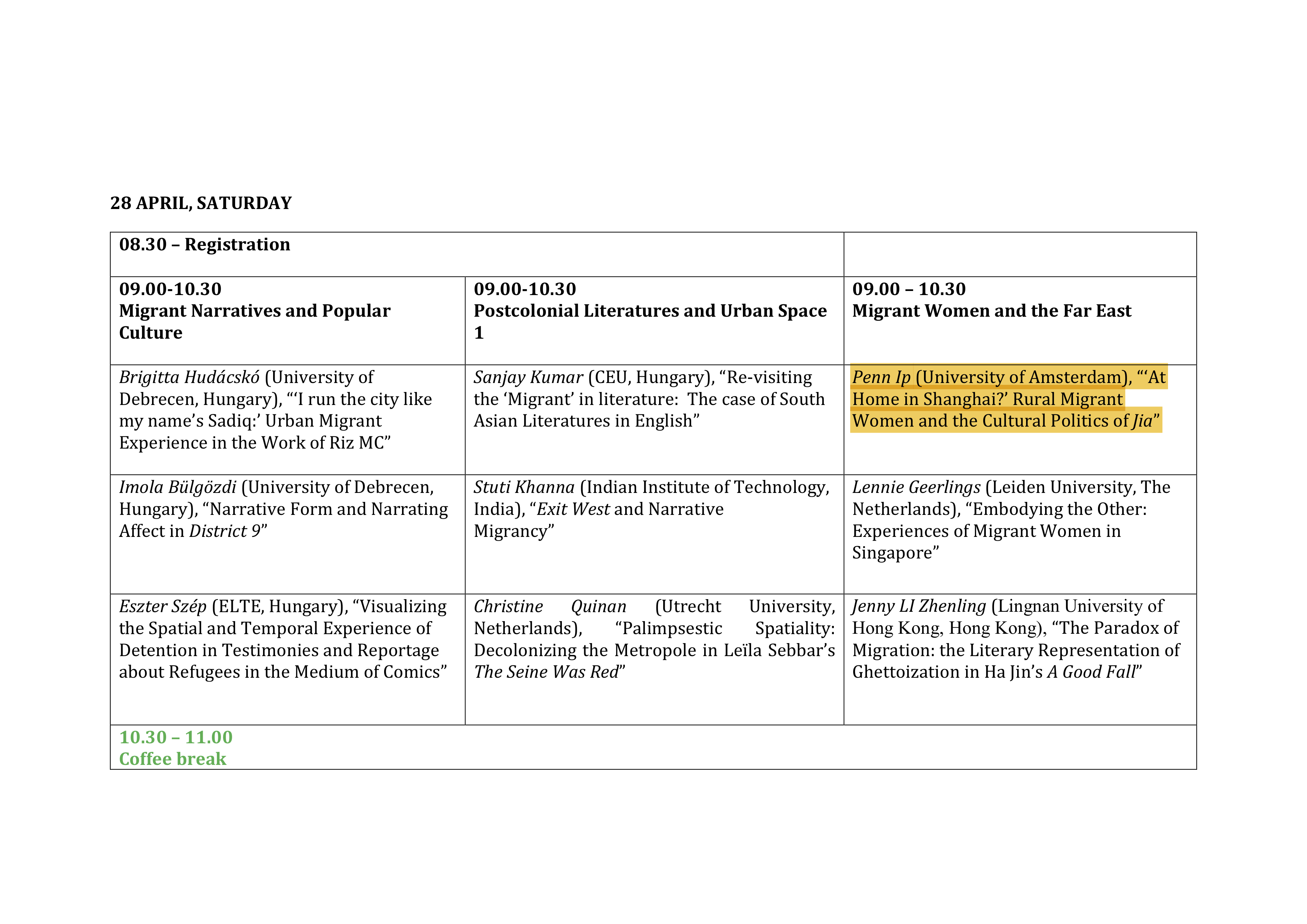 Migrant Narratives and the City – Budapest, Hungary – 27-28 April 2018